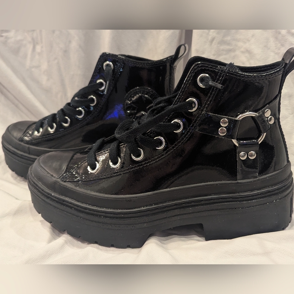 Converse Black Patent Combat Boots